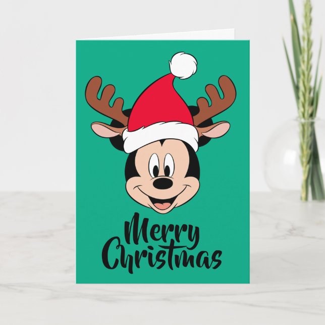 Cartes Pour Fêtes Annuelles Mickey Mouse | Reindeer Ears & Santa Hat (Devant)