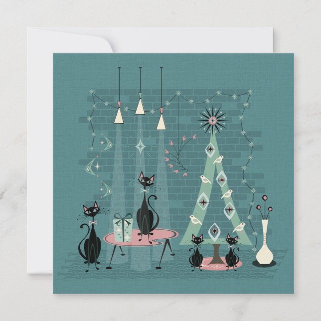 Cartes Pour Fêtes Annuelles Mid Century Famille de chats vacances ©️ studioxti (Devant)
