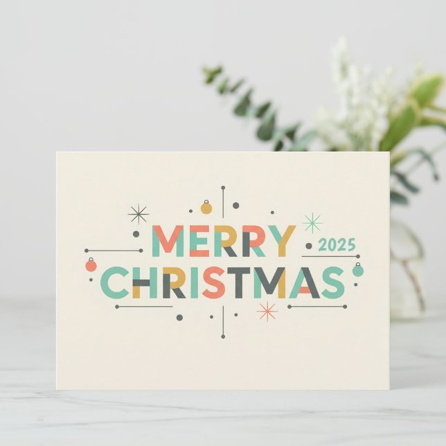 Cartes Pour Fêtes Annuelles Mid-Century Merry Christmas – Retro Style (Debout devant)
