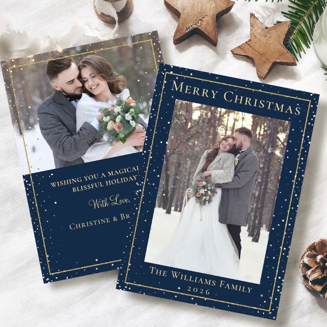 Cartes Pour Fêtes Annuelles Midnight Blue Gold Noël neige 2 Photo (Créateur téléchargé)