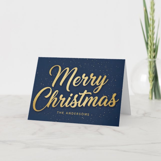 Cartes Pour Fêtes Annuelles Midnight Blue Retro Script Merry Christmas (Devant)