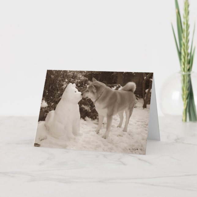 Cartes Pour Fêtes Annuelles mignon akita baiser bonhomme de neige akita photo (Devant)