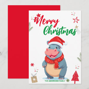Cartes Pour Fêtes Annuelles Mignon Hippo sapin de Noël Fêtes Nom des femmes