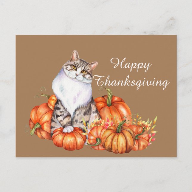 Cartes Pour Fêtes Annuelles mignon Thanksgiving cat ajouter du texte (Devant)