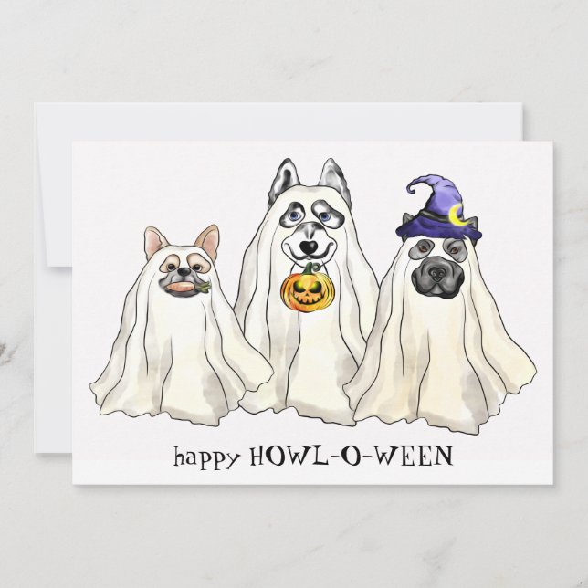 Cartes Pour Fêtes Annuelles Mignonne Chien Fantômes Drôle Animal Joyeux Hallow (Devant)