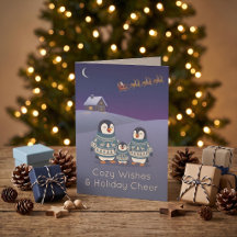 Mignonne famille de manchots en pull | Noël modern