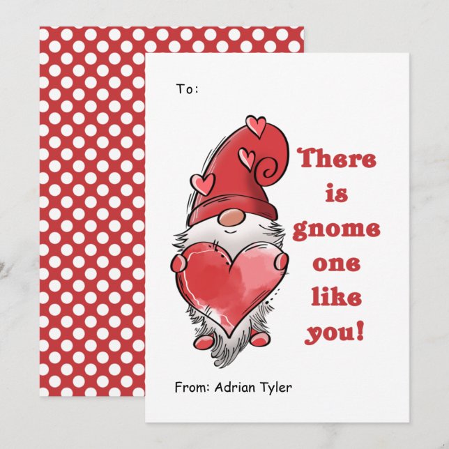 Cartes Pour Fêtes Annuelles Mignonne Gnome One Like You Classroom Valentines D (Devant / Derrière)