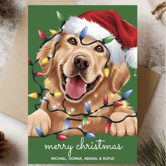 Cartes Pour Fêtes Annuelles Mignonne Golden Retriever Santa Hat (Créateur téléchargé)