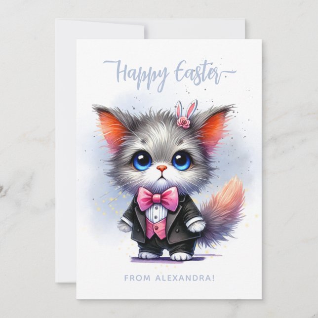 Cartes Pour Fêtes Annuelles Mignonne Kitty à Tuxedo Joyeux Pâques (Devant)