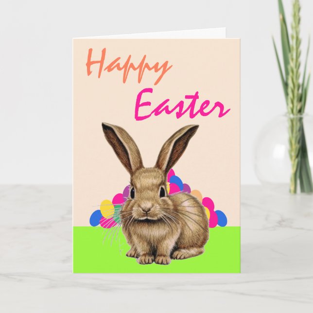 Cartes Pour Fêtes Annuelles Mignonne lapin avec oeufs de Pâques Joyeux Pâques (Devant)