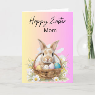 Cartes Pour Fêtes Annuelles Mignonne lapin avec Panier d'oeufs, rose et jaune