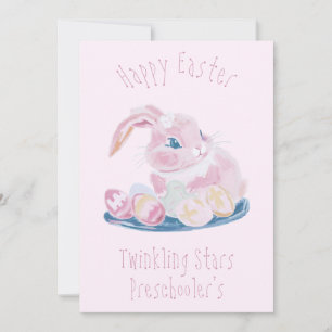 Cartes Pour Fêtes Annuelles Mignonne Lapin De Pâques Avec Oeufs Enseignant Pré