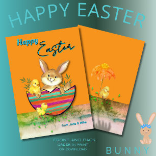 Cartes Pour Fêtes Annuelles Mignonne lapin de Pâques avec poussins Orange