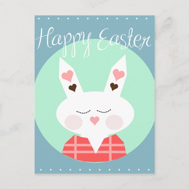 Cartes Pour Fêtes Annuelles Mignonne lapin de Pâques blanc aux coeurs roses (Devant)