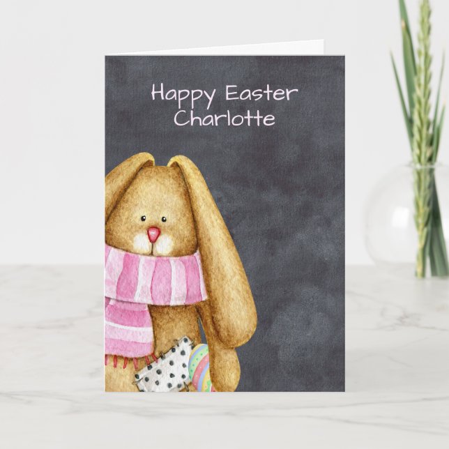 Cartes Pour Fêtes Annuelles Mignonne lapin de Pâques tenant un oeuf (Devant)