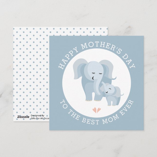 Cartes Pour Fêtes Annuelles Mignonne mère d'éléphant, bébé bleu poussiéreux fê (Devant / Derrière)