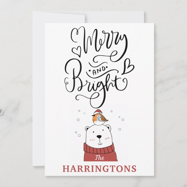 Cartes Pour Fêtes Annuelles Mignonne Merry Whimsical et Calligraphie brillante (Devant)