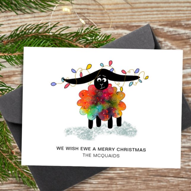 Cartes Pour Fêtes Annuelles Mignonne mouton festif avec lumières de Noël (Créateur téléchargé)