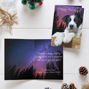 Cartes Pour Fêtes Annuelles Mignonne Noir Blanc Chiot Coloré Ciel étoilé Perso