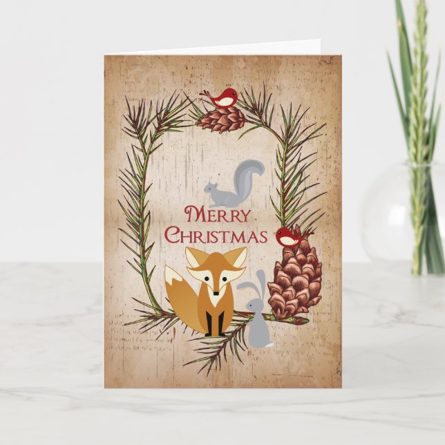 Cartes Pour Fêtes Annuelles Mignonne renard et boisés Animaux Joyeux Noël (Devant)