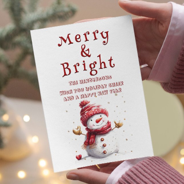 Cartes Pour Fêtes Annuelles Mignonne Snowman avec des mains accroupies Joyeuse (Créateur téléchargé)
