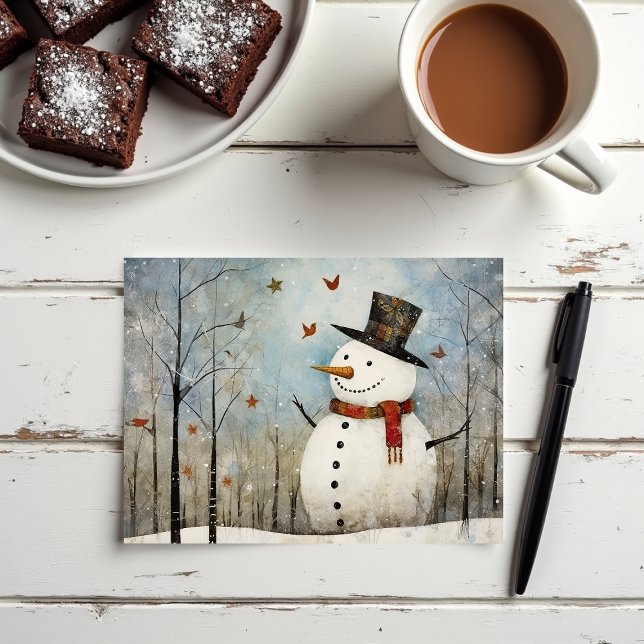 Cartes Pour Fêtes Annuelles Mignonne Snowman Whimsical dans un chapeau haut (Créateur téléchargé)