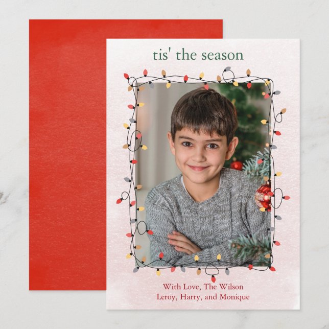 Cartes Pour Fêtes Annuelles Mignonne Une Photo Chaîne Lights Noël (Devant / Derrière)