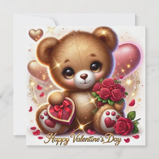 Cartes Pour Fêtes Annuelles Mignonne Valentine's Day Greeting Teddy Bear Card (Devant)