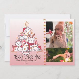 Cartes Pour Fêtes Annuelles Mignons Chatons de Noël Roses