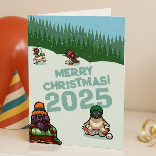Cartes Pour Fêtes Annuelles Mignons manchots ajoutent une année joyeux Noël ! 