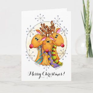Cartes Pour Fêtes Annuelles Mignons rennes de Noël portant des écharpes avec d