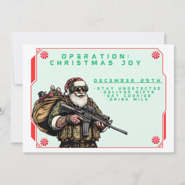 Cartes Pour Fêtes Annuelles Militaire amusant/Père Noël de Noël (Devant)