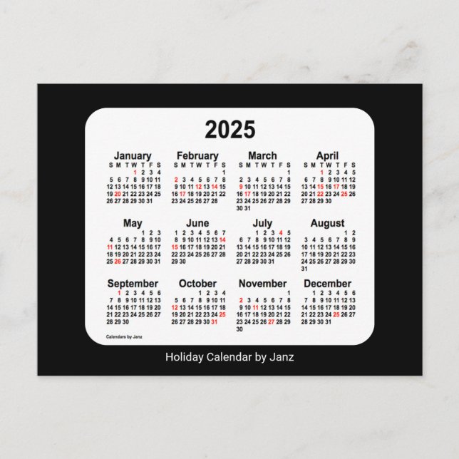 Cartes Pour Fêtes Annuelles Mini calendrier des fêtes noires 2025 par Janz (Devant)