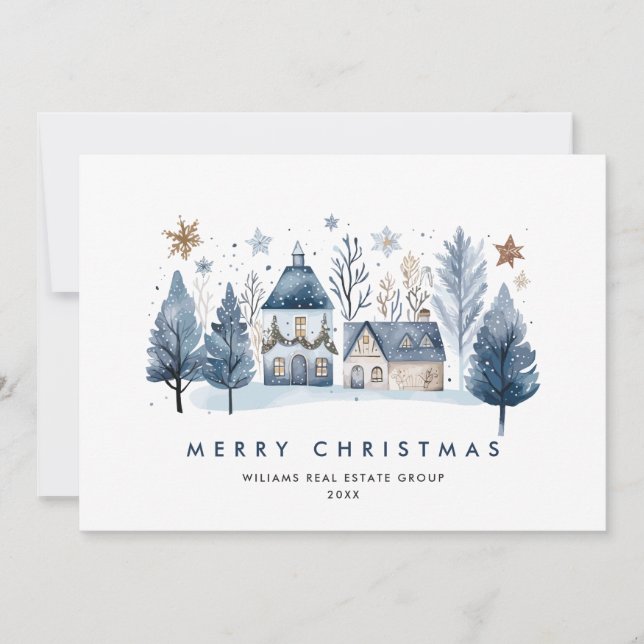 Cartes Pour Fêtes Annuelles Mini hiver Pays Ville Noël Entreprise (Devant)