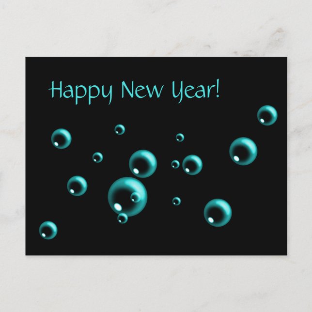 Cartes Pour Fêtes Annuelles Mini-Joyeux Nouvel An Aqua bulles sur Noir (Devant)