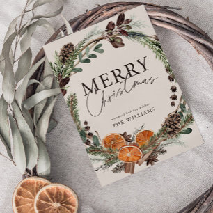 Cartes Pour Fêtes Annuelles Mini moderne Citrus Wreath Script Noël