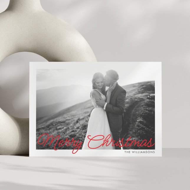 Cartes Pour Fêtes Annuelles Mini moderne rouge Script photo Mariage de Noël (Créateur téléchargé)