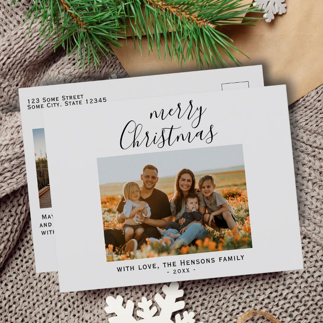 Cartes Pour Fêtes Annuelles Mini simple Joyeux script de Noël photo de famille (Créateur téléchargé)