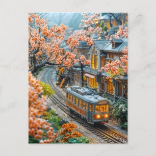 Cartes Pour Fêtes Annuelles Mini train de printemps sous les cerisiers