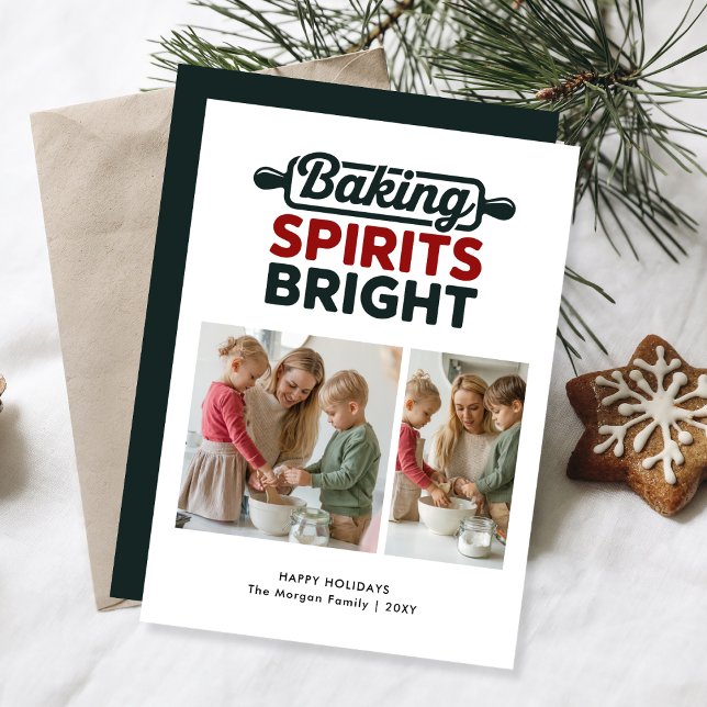 Cartes Pour Fêtes Annuelles Minimal Baking Spirits Bright Christmas Photo Card (Créateur téléchargé)