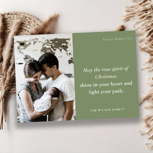 Cartes Pour Fêtes Annuelles Minimal Bold 1 Photo Dusky Green Christmas Spirit