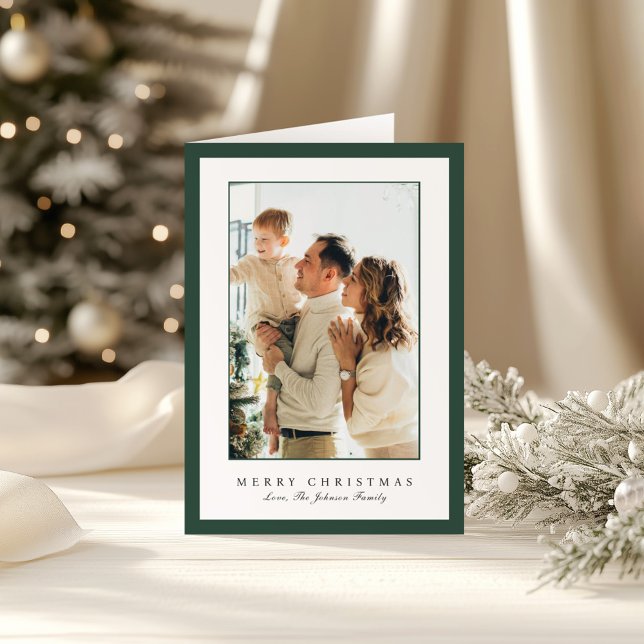 Cartes Pour Fêtes Annuelles Minimal Green Border Photo Elegant Christmas (Créateur téléchargé)