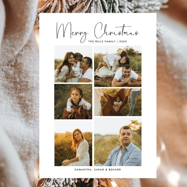 Cartes Pour Fêtes Annuelles Minimal Merry Christmas Script  Family  6 Photos (Créateur téléchargé)