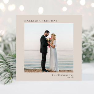Cartes Pour Fêtes Annuelles Minimal moderne 2 photo Marié Noël Taupe
