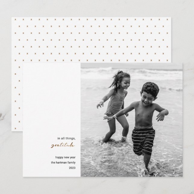 Cartes Pour Fêtes Annuelles Minimal moderne | Gratitude Photo Nouvel An Or (Devant / Derrière)