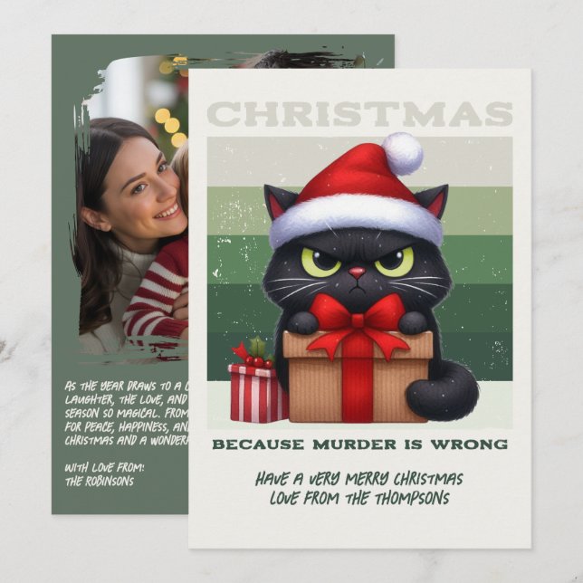 Cartes Pour Fêtes Annuelles Minimal Nordic Funny Cat Retro Christmas Photo (Devant / Derrière)