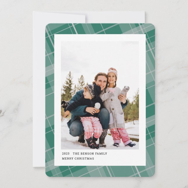 Cartes Pour Fêtes Annuelles Minimal Plaid Une photo Turquoise Vertical (Devant)