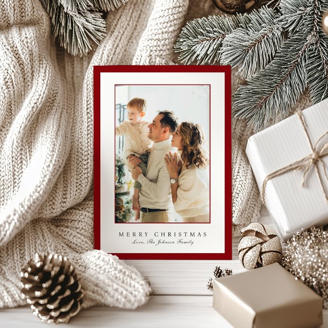 Cartes Pour Fêtes Annuelles Minimal Red Border Photo Elegant Christmas (Créateur téléchargé)