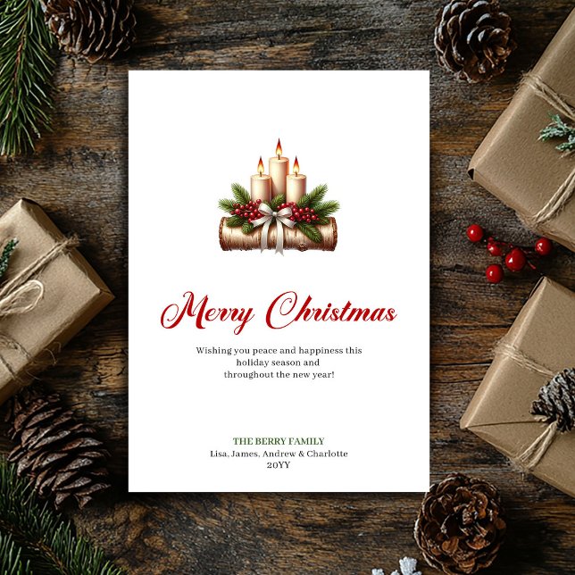 Cartes Pour Fêtes Annuelles Minimalist Christmas candles rustic log greeting (Minimalist Christmas candles rustic log greeting Holiday Card )