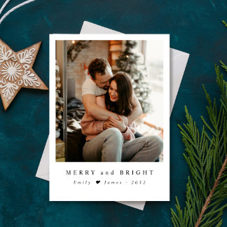 Cartes Pour Fêtes Annuelles Minimalist Merry and Bright Newlywed Photo